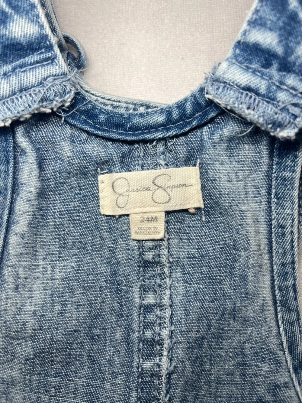 Jessica Simpson Acid Wash Denim Shortalls with crochet straps Size 24 Months